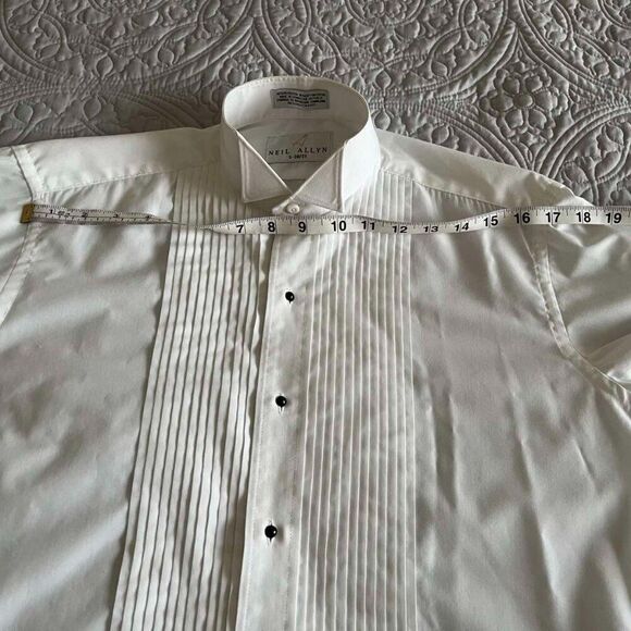Men's white NEIL ALLYN tuxedo shirt in a regular cut, wing collar Sz. S- 38/31 - Picture 10 of 11
